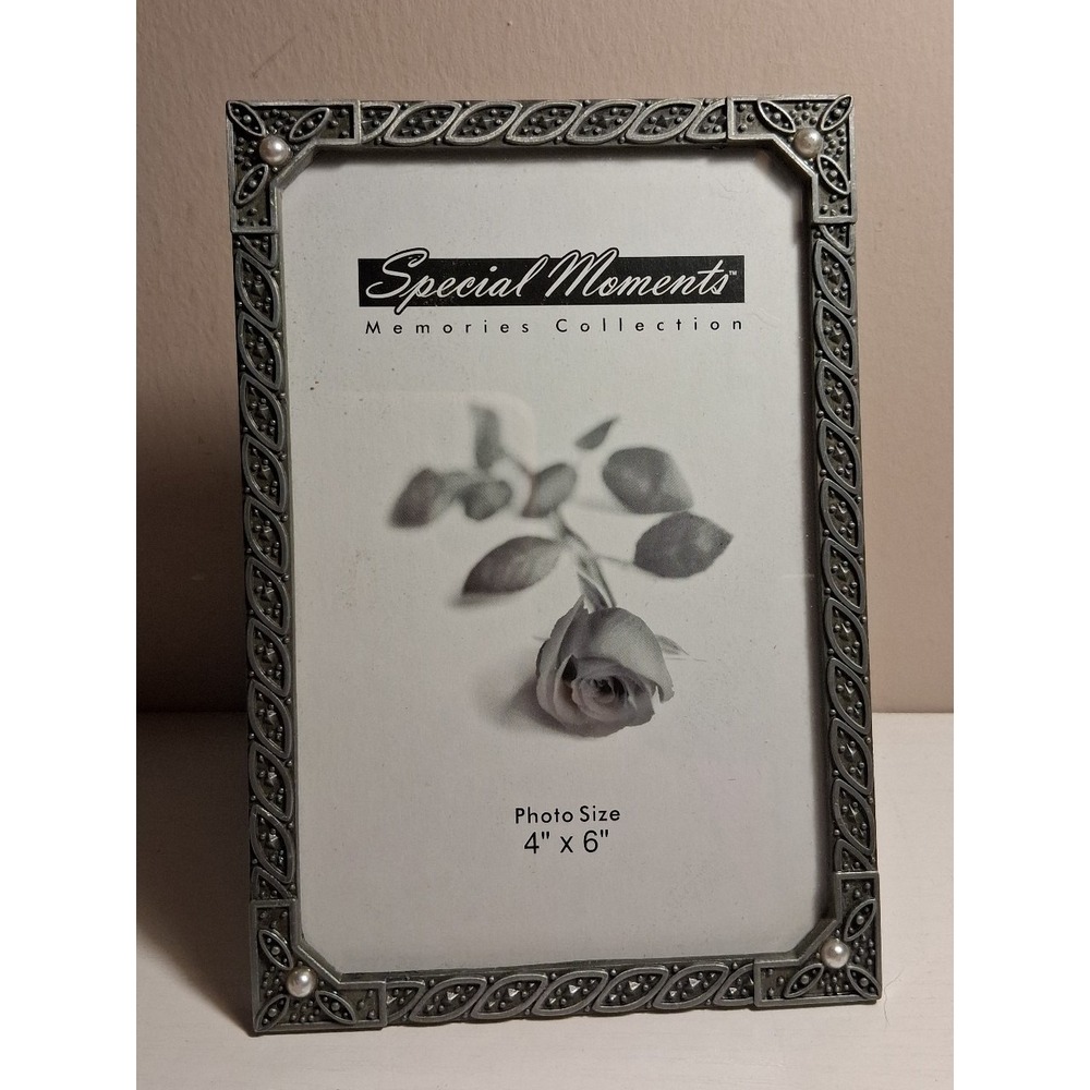 Special Moments 4x6‎ Picture Frame Ornate Metal Leaf Design Pearl Accent Vintage